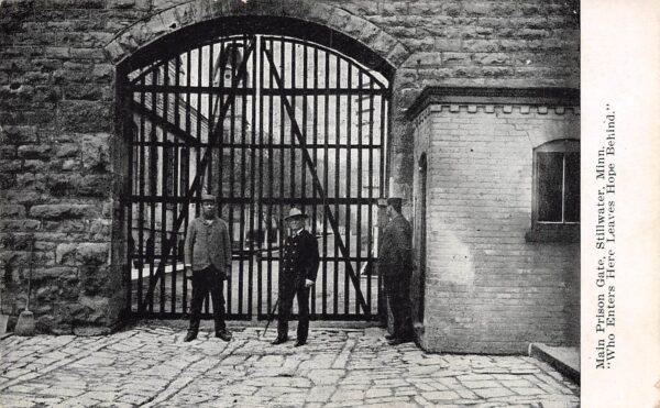 Stillwater Minnesota Main Prison Gate, B/W Lithograph, Vintage Postcard U23346