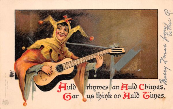 "Auld Times", Jester With Guitar, International Art Pub. Co., PC U23375