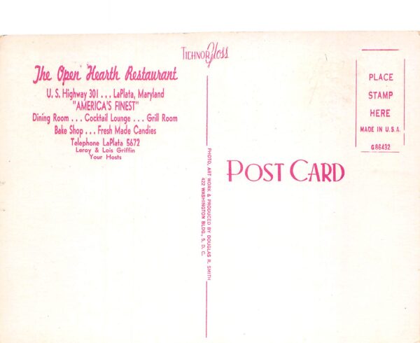 LaPlata Maryland The Open Hearth Restaurant, Multi-View Chrome, Postcard U23379 - Image 2