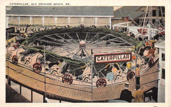 Old Orchard Beach Maine Caterpillar Amusement Park Ride, Vintage PC U23384