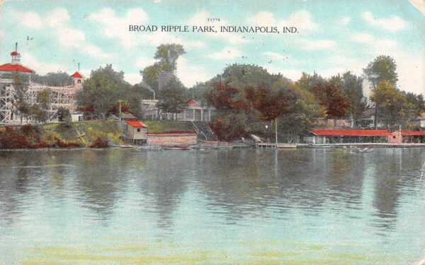 Indianapolis Indiana Broad Ripple Park, Color Lithograph, Vintage PC U23414