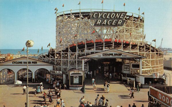 Long Beach California Cyclone Racer Roller Coaster, Chrome, Vintage PC U23415