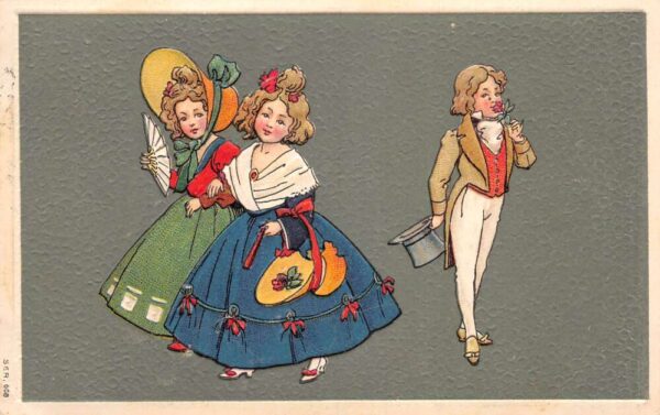 Edwardian Children Girl in Bonnet Embossed Vintage Postcard AA101755