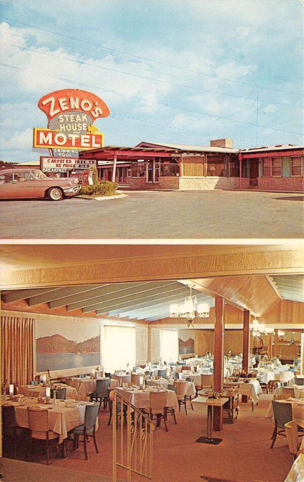Rolla Missouri Zeno's Motel and Steak House Route 66 Vintage Postcard AA101774