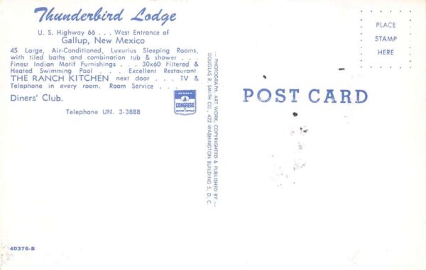 Gallup New Mexico Thunderbird Lodge Swimming Pool Route 66 Postcard AA101776 - Image 2