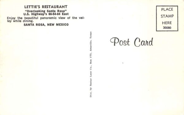 Santa Rosa New Mexico Lettie's Restaurant Route 66 Vintage Postcard AA101779 - Image 2