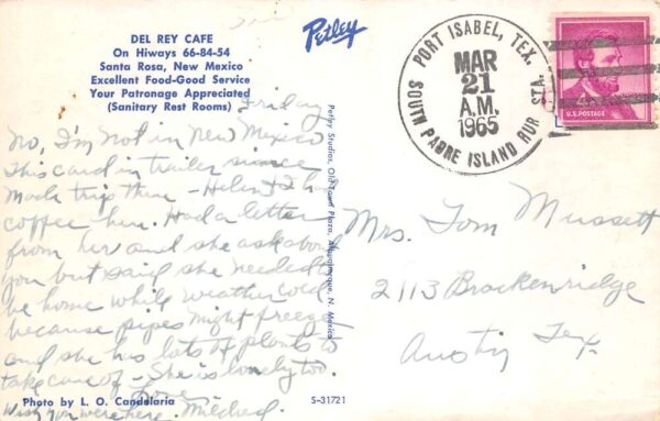 Santa Rosa New Mexico Del Rey Cafe Route 66 Vintage Postcard AA101780 - Image 2
