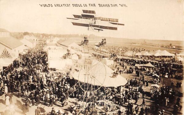 Beaver Dam Wisconsin Dodge Co Fiar Airplane Ferris Wheel Real Photo PC AA101798