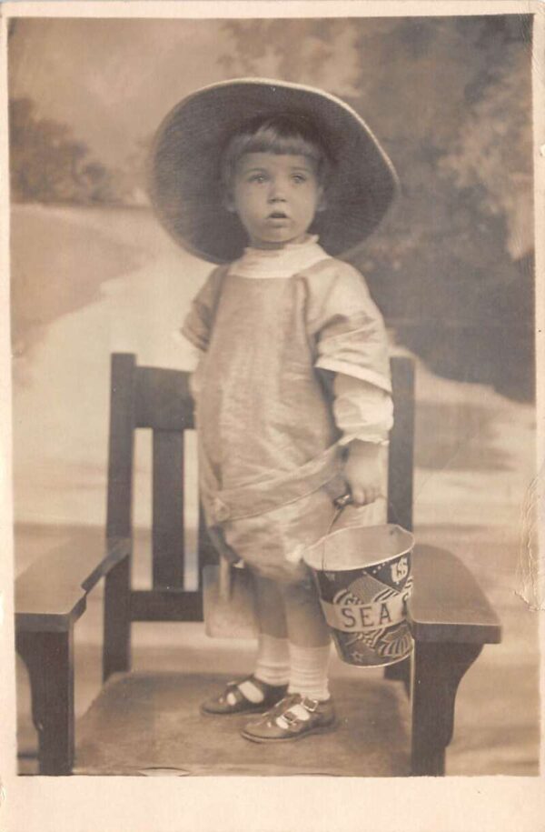 Atlantic City New Jersey Boy with Sea Shell Bucket Studio Real Photo PC AA101818