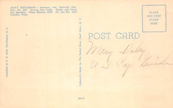 Montrose Maryland Jack's Restaurant Vintage Postcard AA101820 - Image 2