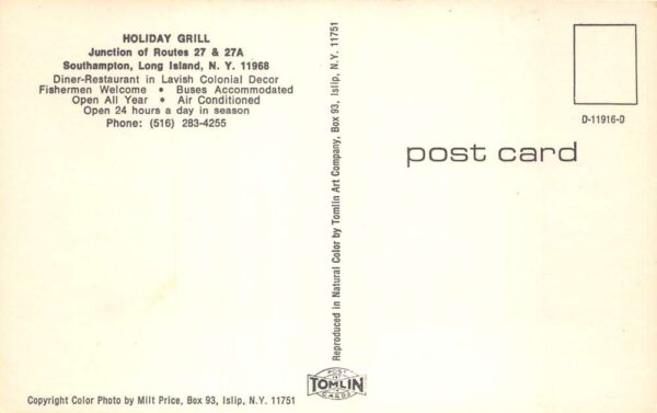 Southampton Long Island New York Holiday Grill Diner Vintage Postcard AA101825 - Image 2