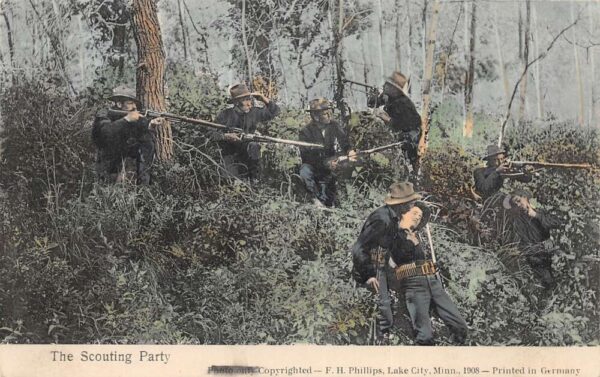 Military Soldiers Scouting Party Medic helping Wounded Postcard AA101828