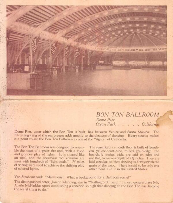Ocean Park California Bon Ton Ballroom Fold Out Vintage Postcard AA101831 - Image 2