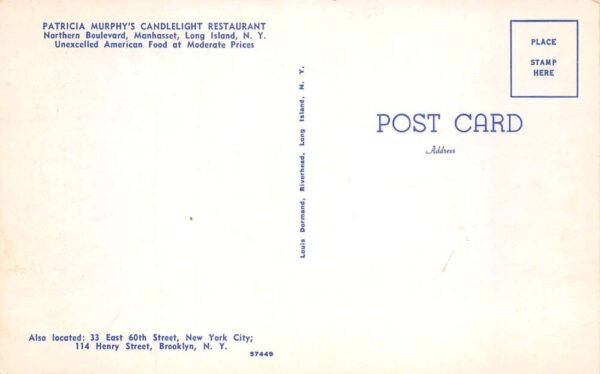Manhasset New York Patricia Murphy's Candlelight Restaurant Postcard AA101834 - Image 2