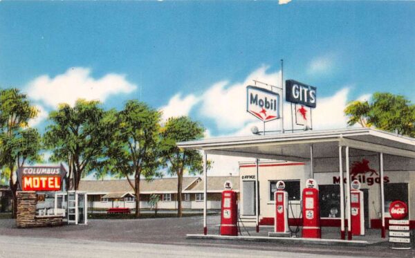 Columbus Ohio Columbus Motel Mobilgas Station Vintage Postcard AA101843