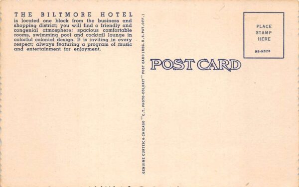 Baltimore Maryland Biltmore Hotel and Lounge Vintage Postcard AA101848 - Image 2