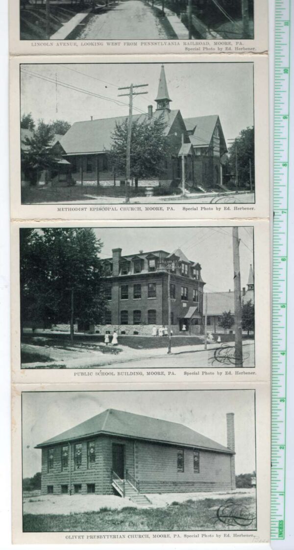 Moore Pennsylvania 4 View Fold Out Churches School Vintage Postcard AA101855 - Image 2
