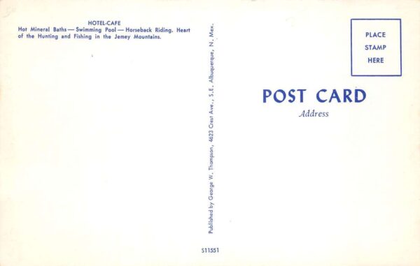 Jemey Jemez Mountains New Mexico Hot Mineral Baths Hotel Cafe Postcard AA101870 - Image 2