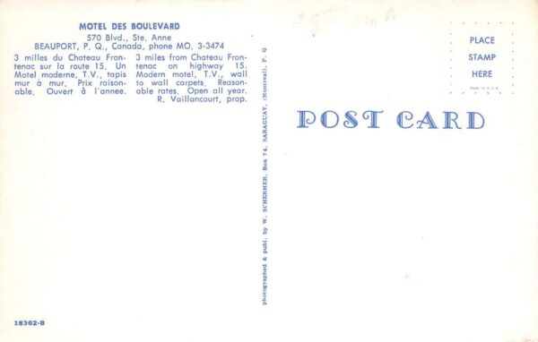 Beauport Canada Motel des Boulevard Esso Gas Station Vintage Postcard AA101872 - Image 2
