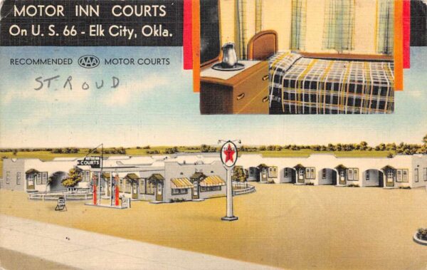 Elk City Oklahoma Motor Inn Courts Texaco Gas Station Route 66 Postcard AA102000