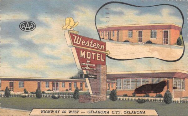 Oklahoma City Oklahoma Western Motel Route 66 Vintage Postcard AA102002