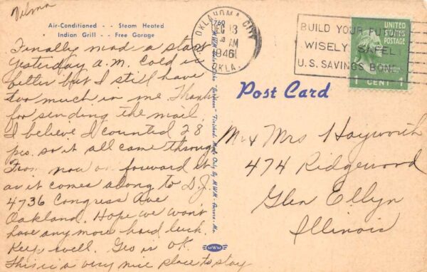 Oklahoma City Oklahoma Park O Tell Route 66 Linen Postcard AA102003 - Image 2