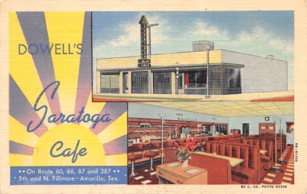 Amarillo Texas Dowells Saratoga Cafe Linen Vintage Postcard AA102004