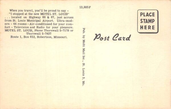 Robertson Missouri Motel St Louis Route 66 Vintage Postcard AA102010 - Image 2