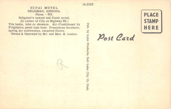 Seligman Arizona Supai Motel Route 66 Vintage Postcard AA102014 - Image 2