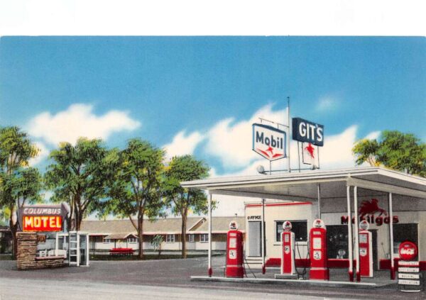 Columbus Ohio Columbus Motel Mobilgas Station Vintage Postcard AA102037
