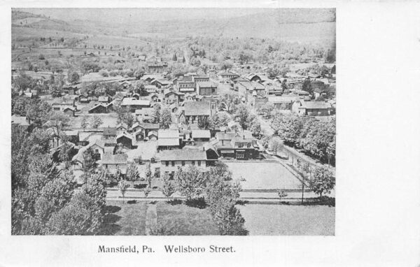 Mansfield Pennsylvania Wellsboro Street Birds Eye View Vintage Postcard AA102039