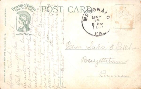 Kansas City Missouri Priests of Pallas 1909 Parade Float Lily Postcard AA102043 - Image 2