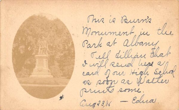 Albany New York Robert Burns Monument Real Photo Vintage Postcard AA102048