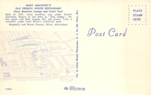 Biloxi Mississippi Mary Mahoneys Old French House Restaurant Postcard AA102055 - Image 2