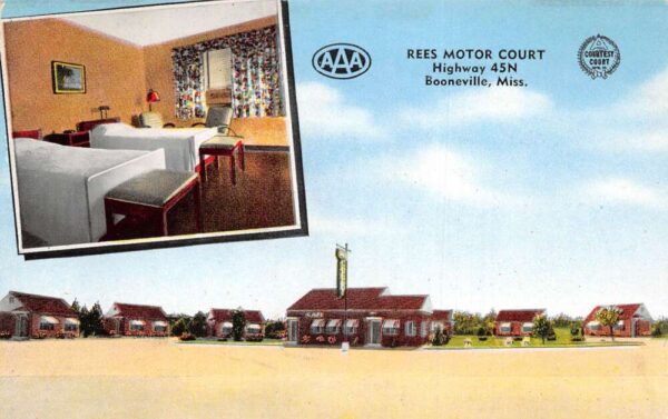 Booneville Mississippi Rees Motor Court Vintage Postcard AA102056