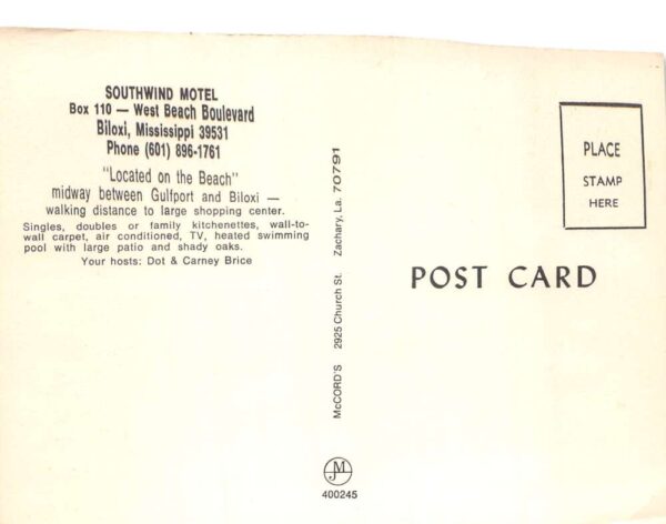 Biloxi Mississippi Southwind Motel Swimming Pool Vintage Postcard AA102058 - Image 2