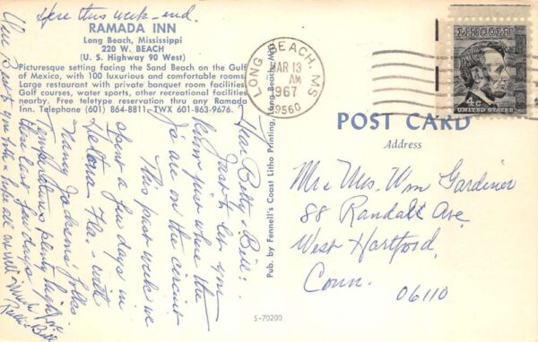 Long Beach Mississippi Ramada Inn Birds Eye View Vintage Postcard AA102065 - Image 2