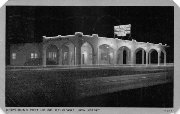 Belvidere New Jersey Greyhound Post House Night View Vintage Postcard AA102066