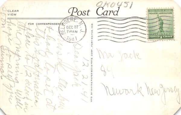 Belvidere New Jersey Greyhound Post House Night View Vintage Postcard AA102066 - Image 2