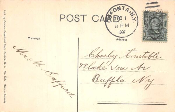 Oneonta New York Pioneer View Street Car Trolley Fire Dept Postcard AA102071 - Image 2