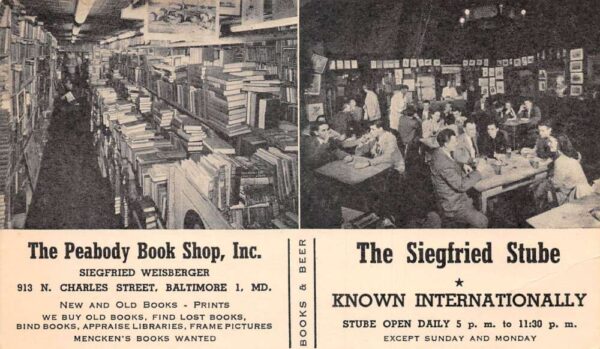 Baltimore Maryland Peabody Book Shop Siegfried Stube Vintage Postcard AA102075