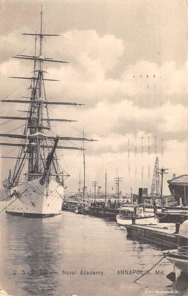 Annapolis Maryland U.S.S. Severn, Naval Academy, Vintage Postcard U23466