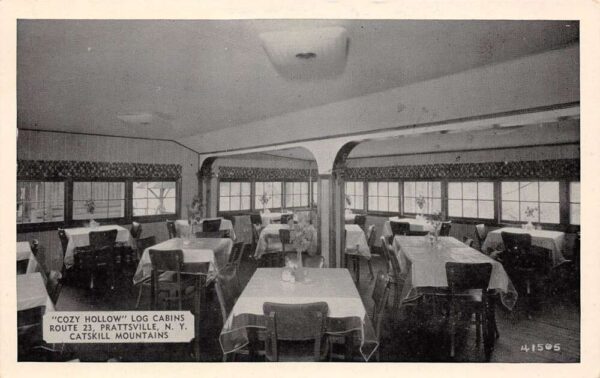 Prattsville New York Cozy Hollow Log Cabins, Restaurant View, Vintage PC U23475