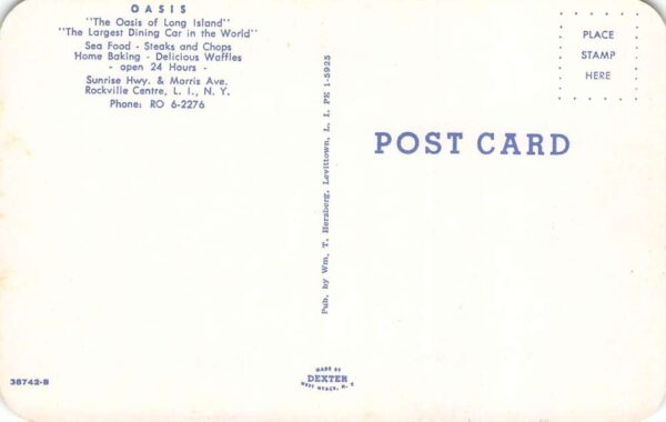 Rockville Centre New York Oasis Dining Car, Long Island, Vintage Postcard U23477 - Image 2