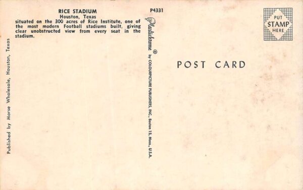 Houston Texas Rice Stadium, Chrome, Vintage Postcard U23486 - Image 2