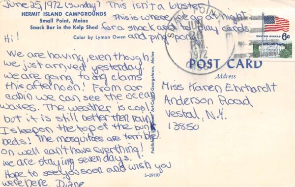 Small Point Maine Hermit Island Campgrounds, Snack Bar, Vintage Postcard U23492 - Image 2