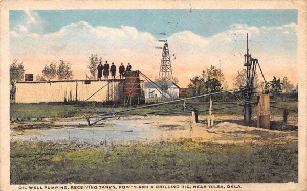 Tulsa Oklahoma Poil Well Pumping, Drilling Rig, White Border, Vintage PC U23503