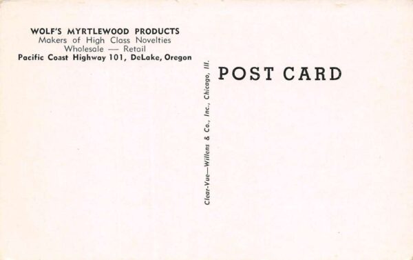 DeLake Oregon Wolf's Myrtlewood Wholesale Products Vintage Postcard U23506 - Image 2