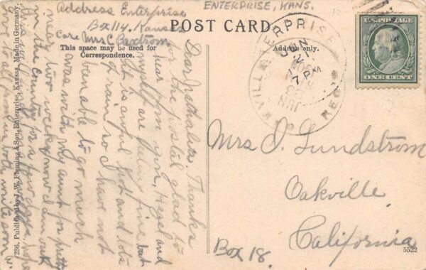 Enterprise Kansas C. Hoffman & Son Milling Company, Vintage Postcard U23508 - Image 2
