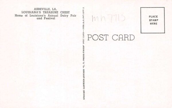 Abbeville Louisiana Vermillion Creamery, B/W Chrome, Vintage Postcard U23528 - Image 2